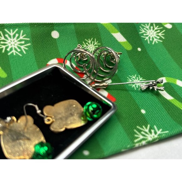 Christmas-Themed Earrings & Brooch Set With Spiral Tree Design Gift Motif Reinde - Picture 3 of 6